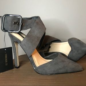 Grey faux suede heels